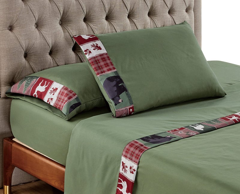 Sheets & Beyond Cabin Printed Super Soft Cotton Touch Microfiber 4 Piece Bedroom Sheet Set (King Size, Forest) - Image 4